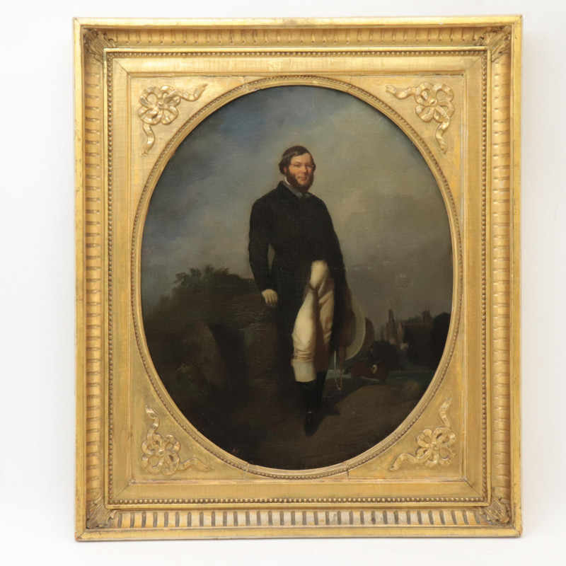 Am School19th C Portrait of Male Equestrian O/C