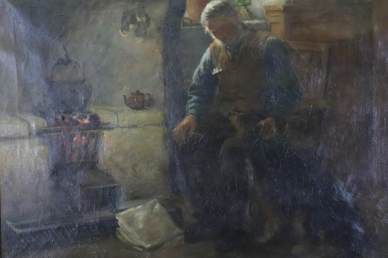 HJ Dobson Man beside Hearth O/C