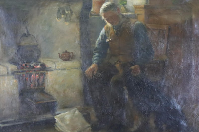 HJ Dobson Man beside Hearth O/C