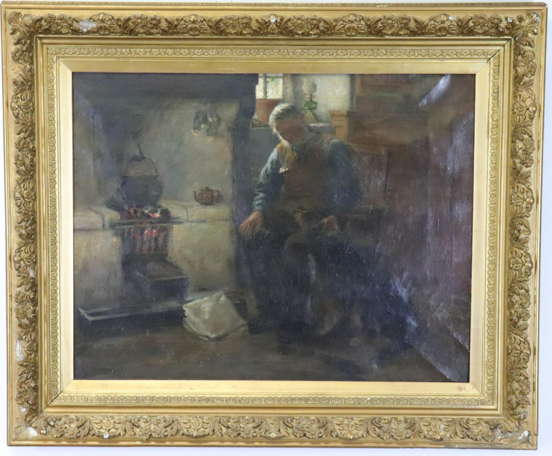 HJ Dobson Man beside Hearth O/C