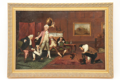 J Pettie Cockfight 19th C O/C