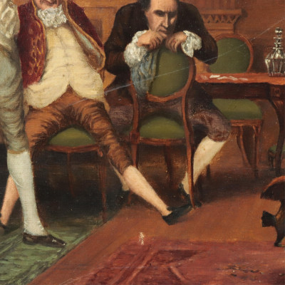 J Pettie Cockfight 19th C O/C