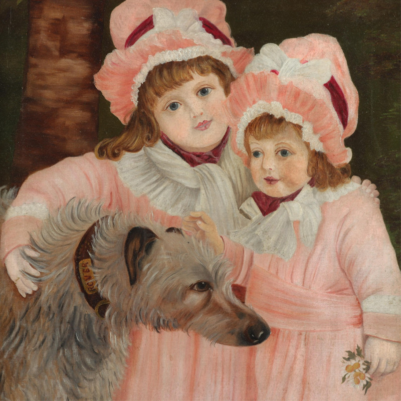Sisters with Rover Early 20th C O/C