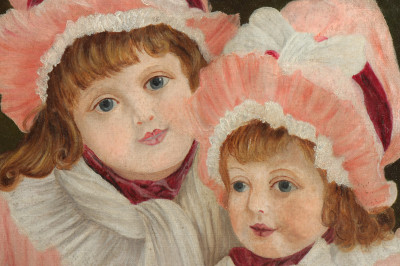 Sisters with Rover Early 20th C O/C