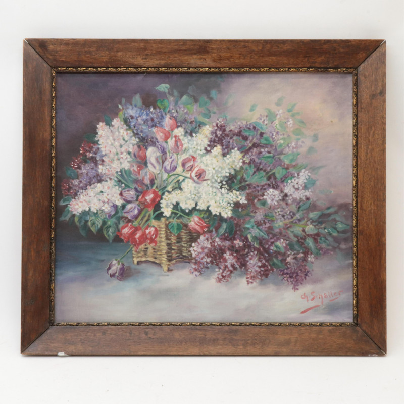Ch Schaller 20th C Basket of Flowers O/C