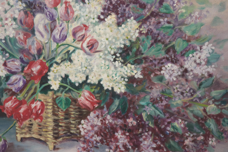 Ch Schaller 20th C Basket of Flowers O/C