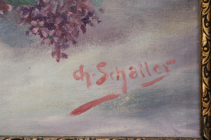 Ch Schaller 20th C Basket of Flowers O/C
