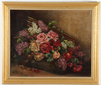 Basket of Roses Lilacs O/C