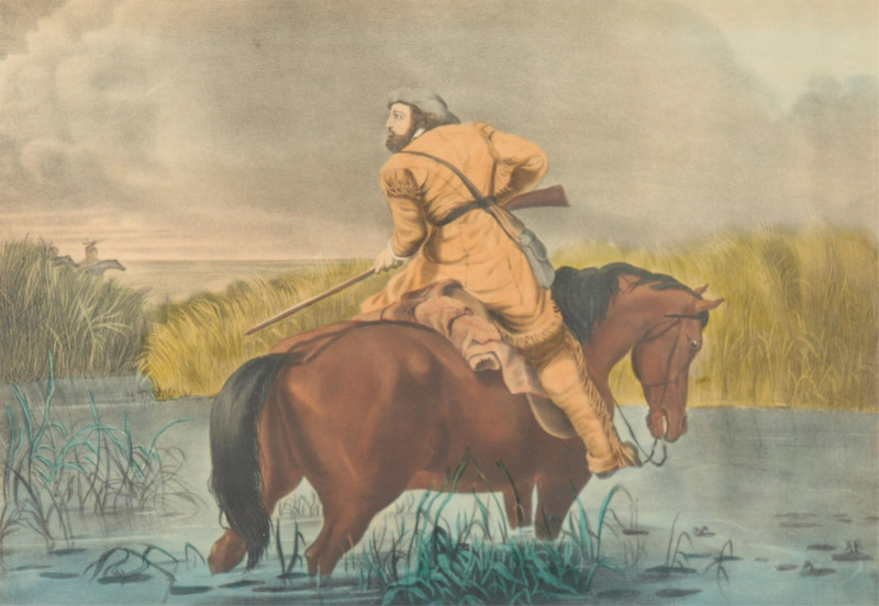 Currier Ives The Trapper&apos;s Last Shot litho