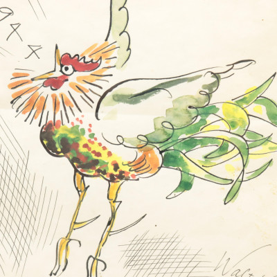 Walt Kuhn Crowing Cock and greeting card W/C