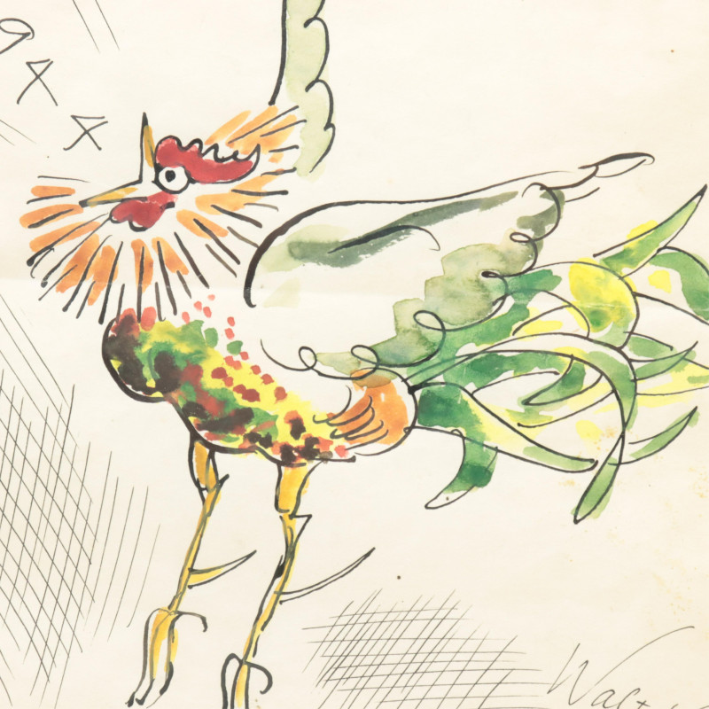 Walt Kuhn Crowing Cock and greeting card W/C