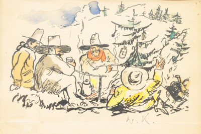 Walt Kuhn Crowing Cock and greeting card W/C