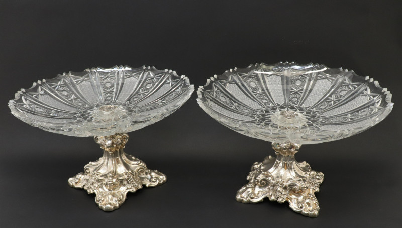 Pr Continental Rococo 830 Silver/Glass Compotes