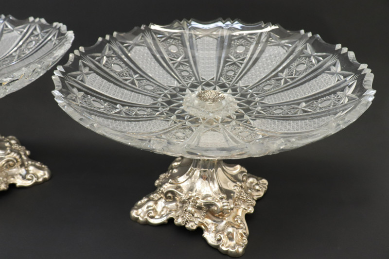 Pr Continental Rococo 830 Silver/Glass Compotes