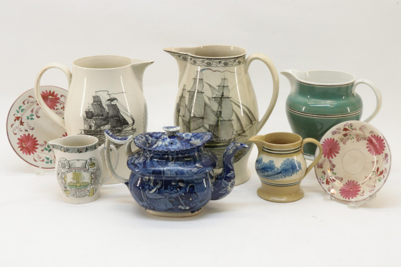 8 English Pitchers Plates 19th/20th C