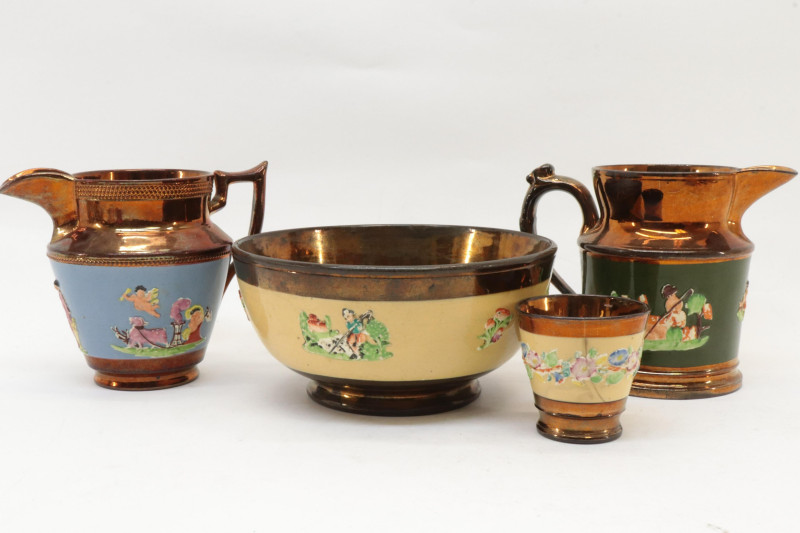 13 Lustreware Pitchers Bowls 19th C
