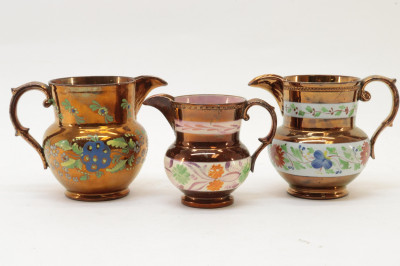13 Lustreware Pitchers Bowls 19th C