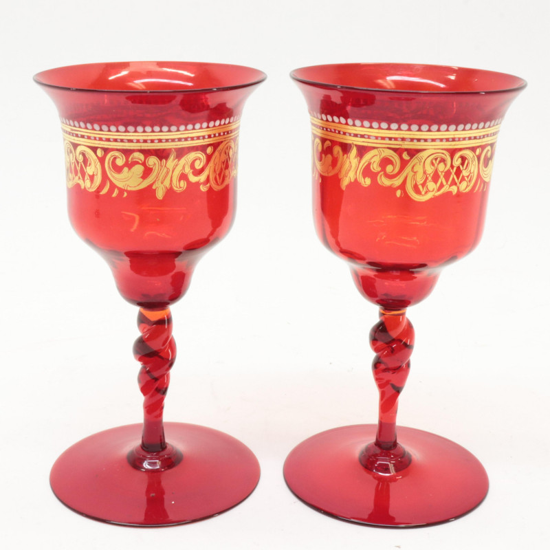 Bohemian Cranberry Pitcher and Wine Glasses