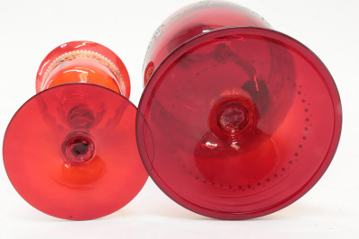 Bohemian Cranberry Pitcher and Wine Glasses