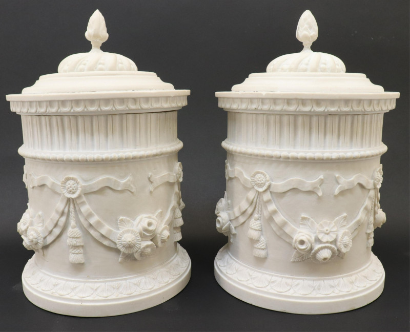 Pair of Neoclassical Style Alabaster Covered Jars
