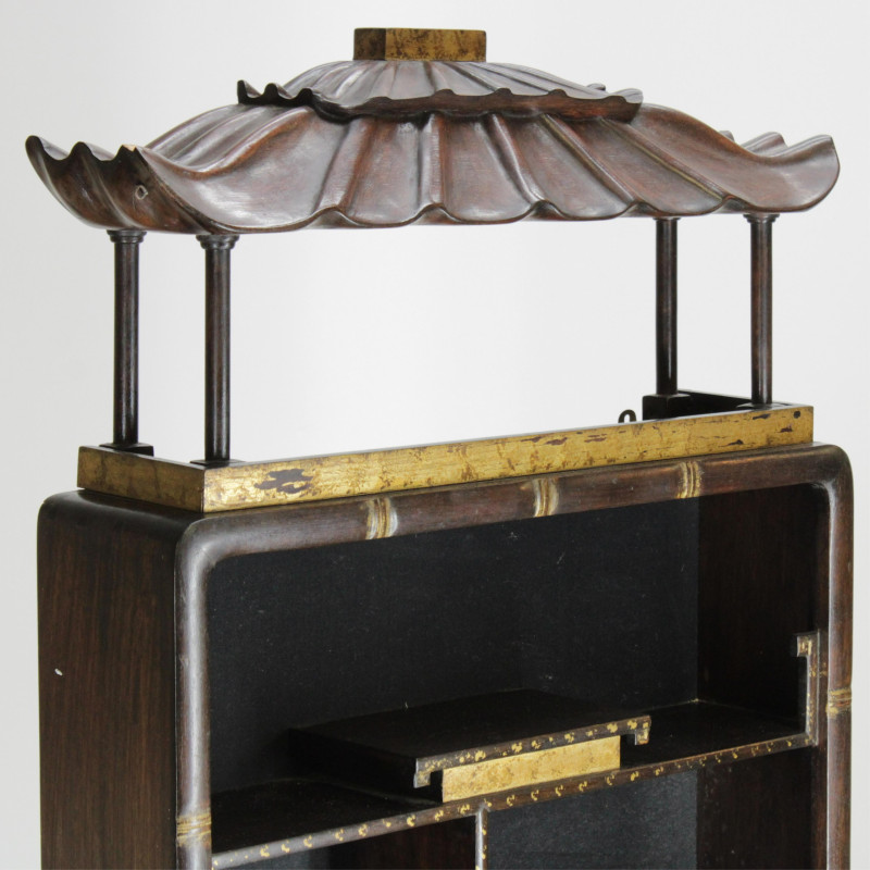 Asian Hardwood Pagoda Form Wall Shelf