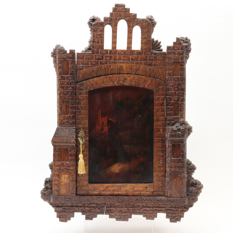 Carved Wood Castle Hanging Wall Box