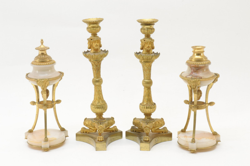 2 Pair French Gilt Bronze Candlesticks 19th C