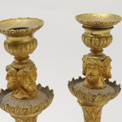 2 Pair French Gilt Bronze Candlesticks 19th C