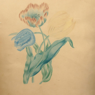 5 Floral Reverse Paintings W/C Pastels