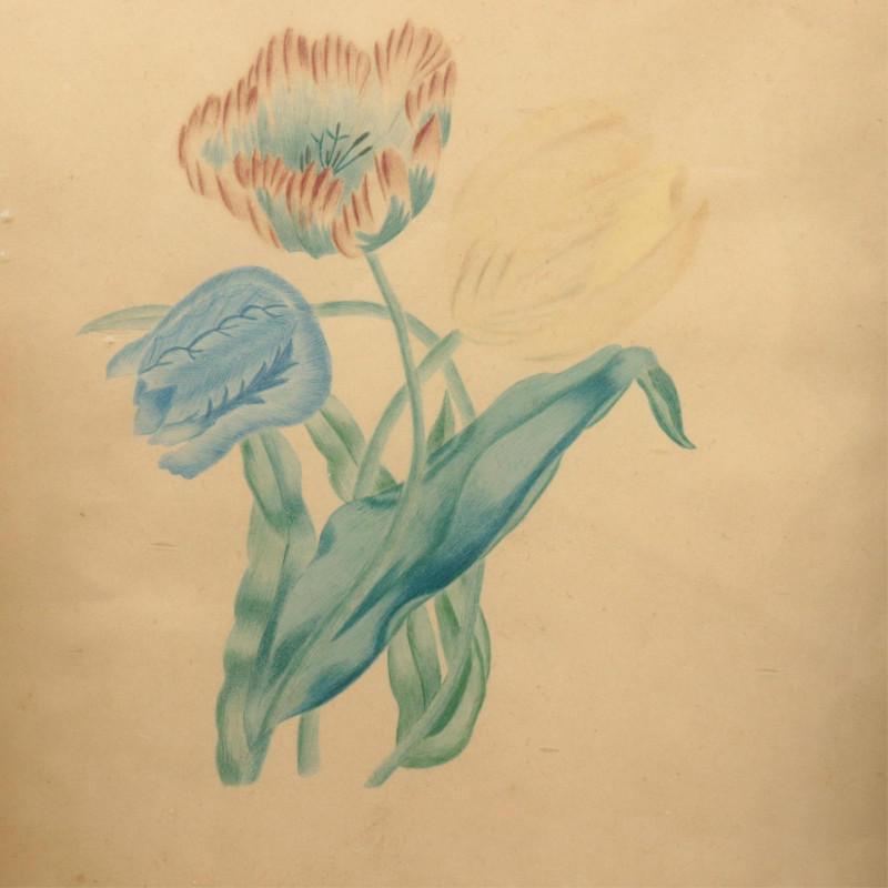 5 Floral Reverse Paintings W/C Pastels