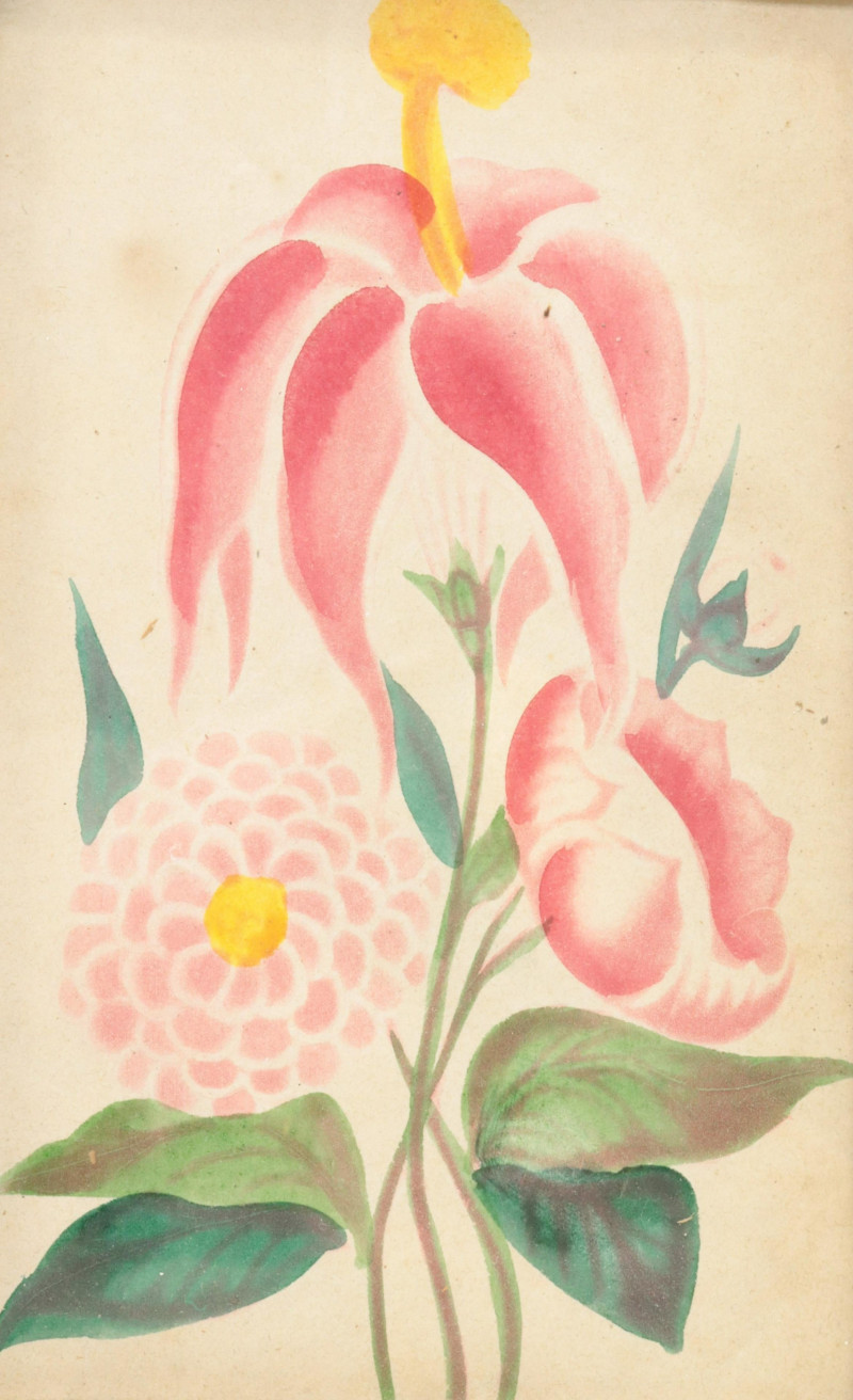 5 Floral Reverse Paintings W/C Pastels