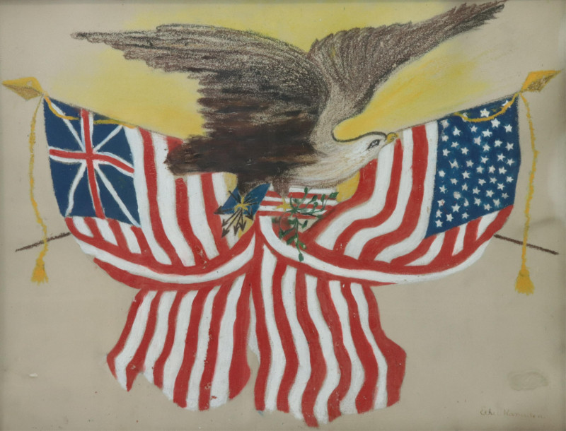 Ethel Ramisden 20th C Folk Art Flag Painting