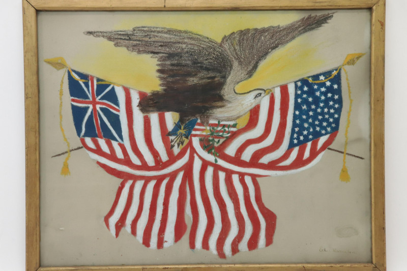 Ethel Ramisden 20th C Folk Art Flag Painting