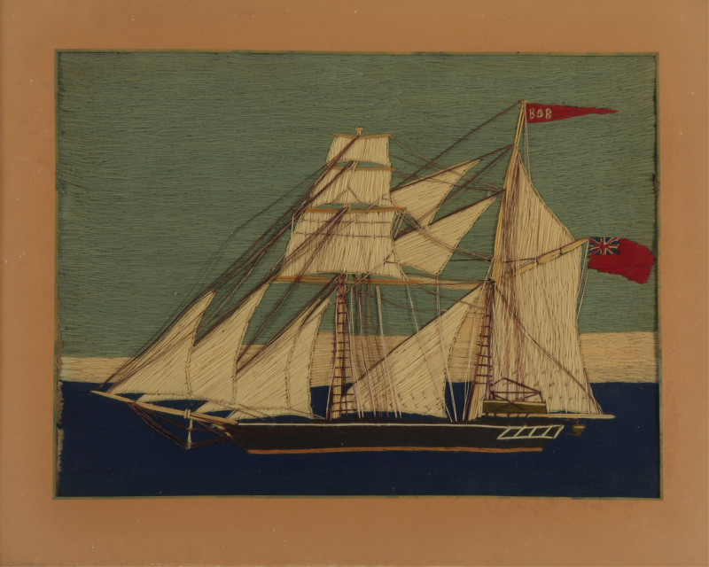 Folk Art Stitch Work Ship with British Flag