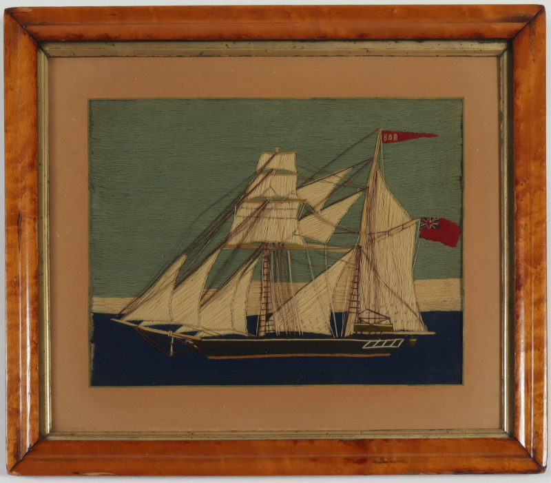 Folk Art Stitch Work Ship with British Flag