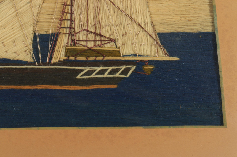 Folk Art Stitch Work Ship with British Flag