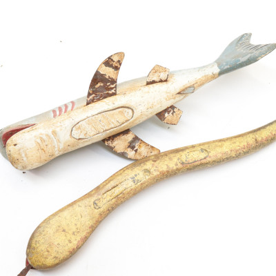 4 Folk Art Animals Decoys Fish by JW Buttonow