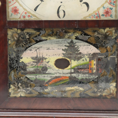 E Terry Pillar Scroll Mahog Mantle Clock 19th