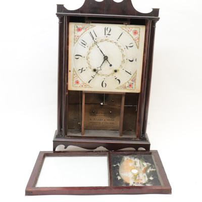 E Terry Pillar Scroll Mahog Mantle Clock 19th