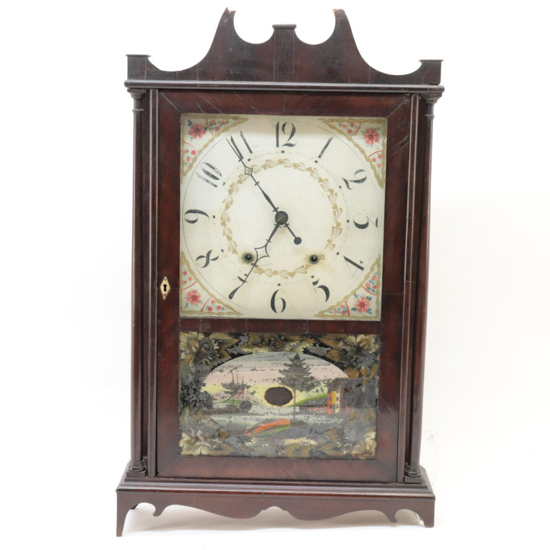 E Terry Pillar Scroll Mahog Mantle Clock 19th