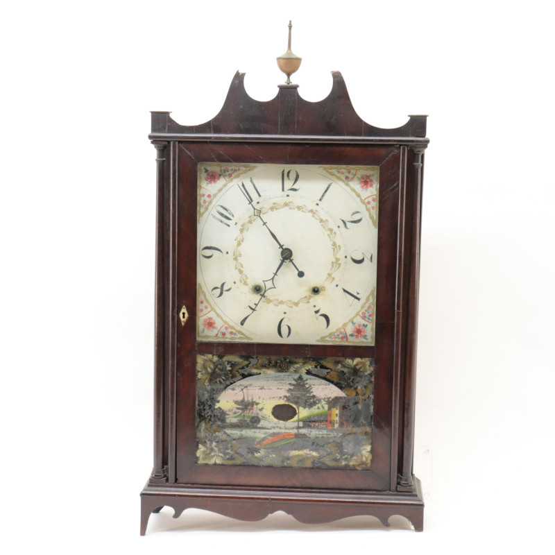 E Terry Pillar Scroll Mahog Mantle Clock 19th
