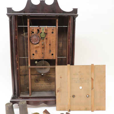 E Terry Pillar Scroll Mahog Mantle Clock 19th