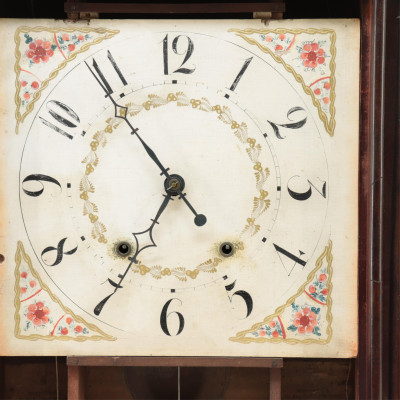 E Terry Pillar Scroll Mahog Mantle Clock 19th