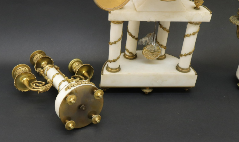 Louis XVI Style Gilt Bronze Marble Clock Set 19
