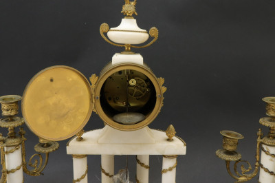 Louis XVI Style Gilt Bronze Marble Clock Set 19