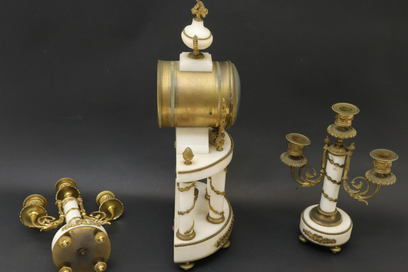 Louis XVI Style Gilt Bronze Marble Clock Set 19