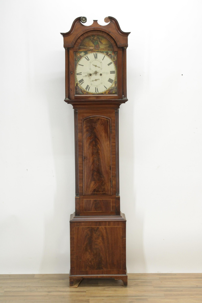 Scottish Inlaid Mahog Tall Case Clock 19 C Mil