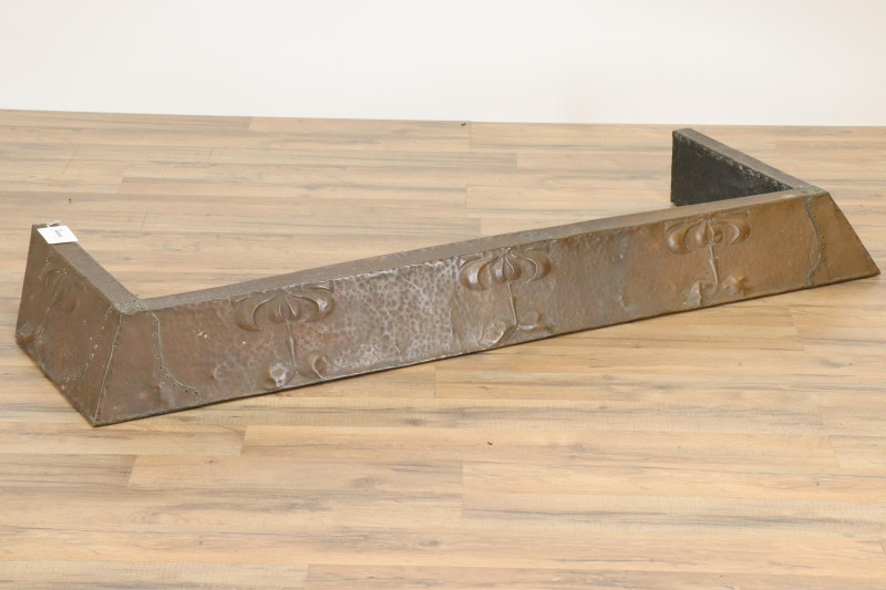 Art Nouveau Hammered Copper Fireplace Fender