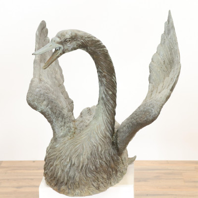 Metal Swan Outdoor Fountain likely bronze