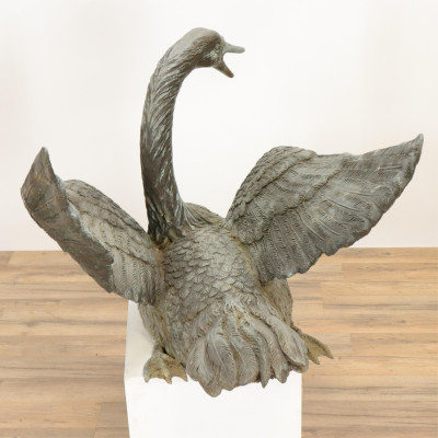 Metal Swan Outdoor Fountain likely bronze